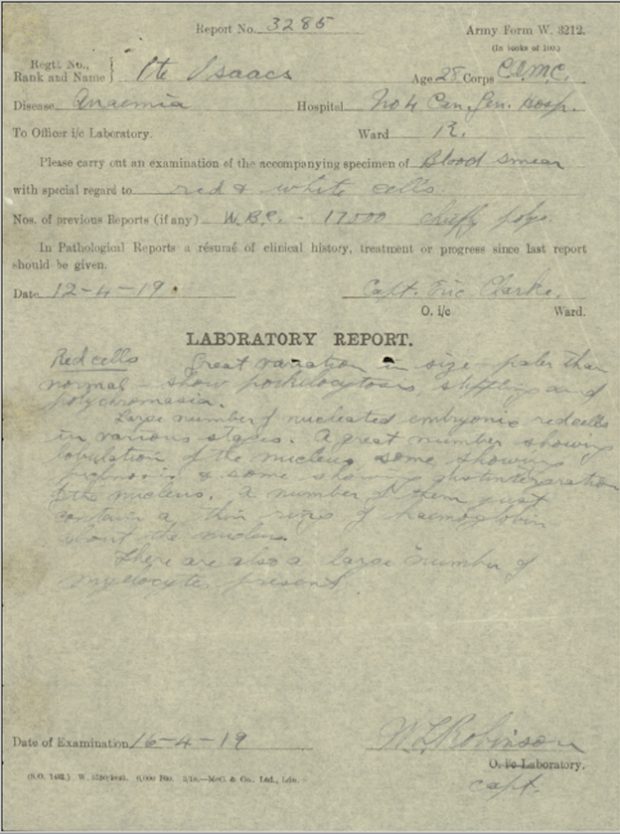 A form filled in in handwriting. It is ARMY FORM W. 3212 and shows medical results. Signatures at the bottom.