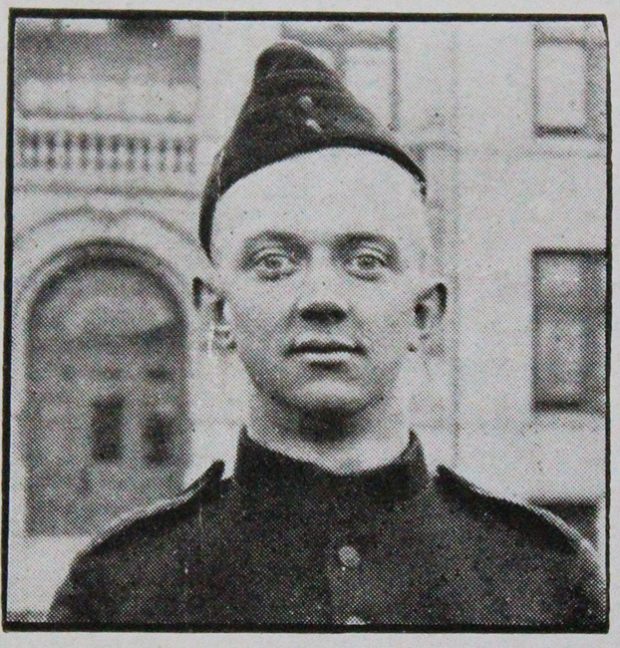 Portrait of a soldier wearing a wedge hat.