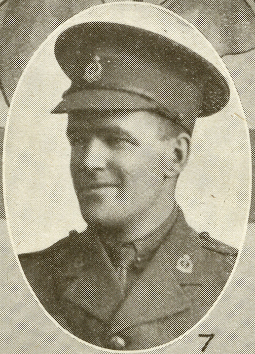 Portrait of a soldier wearing peak hat.