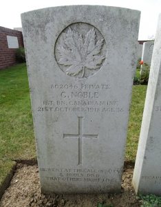 Pte. Noble’s Grave in France, VAC. “George Noble,” CVWM. Accessed March 30, 2017. Web.