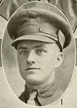 Portrait of a soldier wearing peak hat.