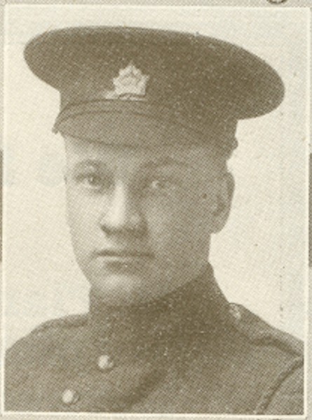 Portrait of a soldier wearing peak hat.