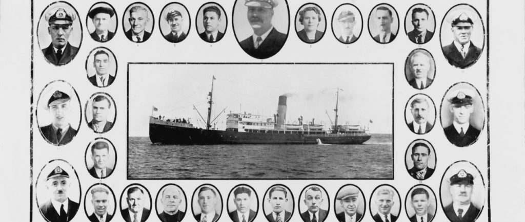 Poster of steamship and individual crew members