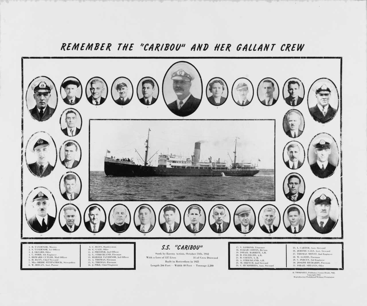 Poster of steamship and individual crew members