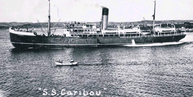 Steamship and dory on the water