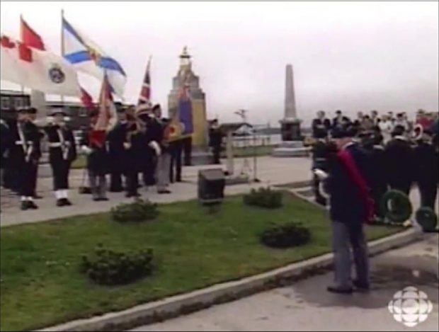 Military parade in front of memorial monument