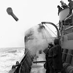 Firing a depth charge from Canadian warship