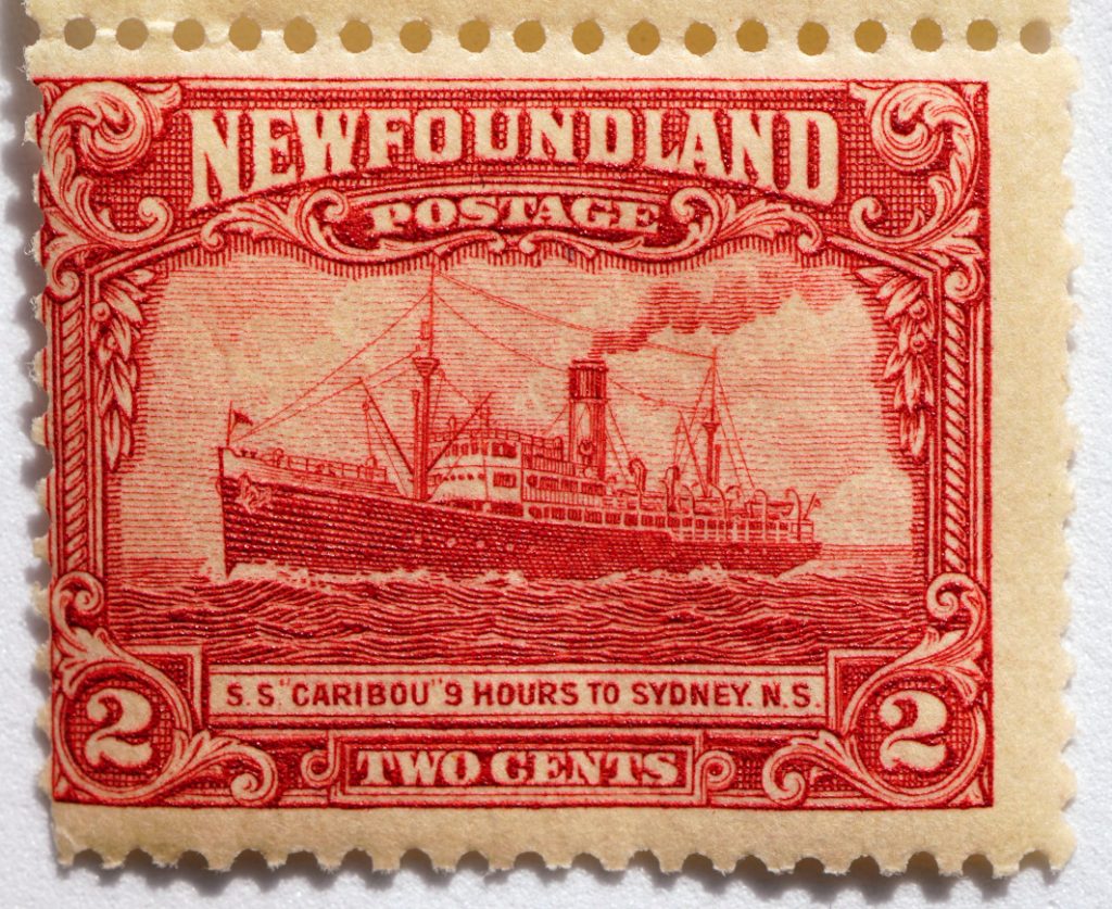 Two-cent Newfoundland postage stamp showing S.S. Caribou ferry
