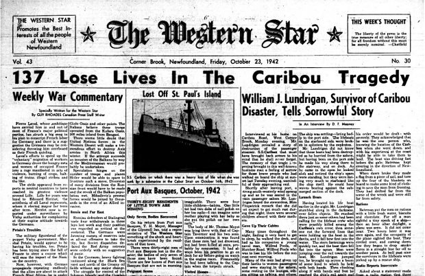 Western Star newspaper Caribou Tragedy headline