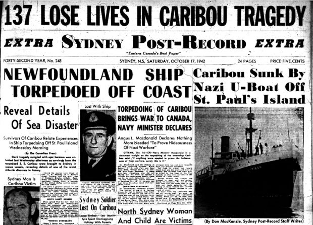 Sydney Post-Record newspaper Caribou Tragedy headline