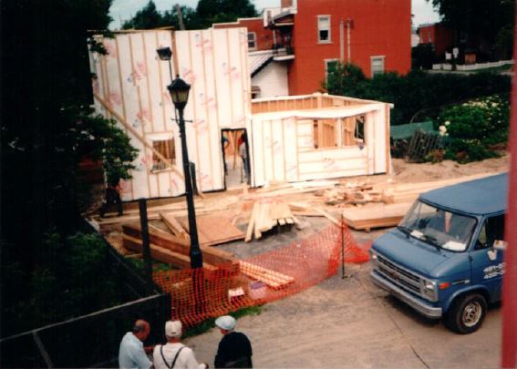 Wide shot of the frame of the building under construction.