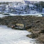 Wood Skidding on the Kinojévis River During Winter, Around the Airport Bridge