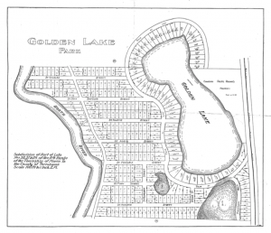 Survey plan from the 1920s of the hundreds of lots in the subdivision around Golden Lake.