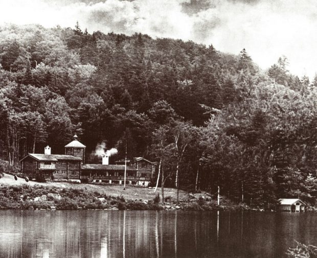 The enormous log-built home of John McConnell on Lac Gore.