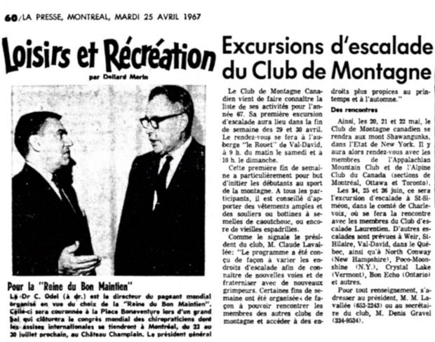 Extract from La Presse announcing an excursion by a mountain club.
