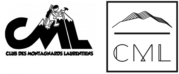 Two black and white logos from the Club des montagnards laurentiens.