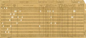 A scan of a punched card labelled 'Statistical Card.' A number of holes have been punched.