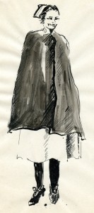 A sketch of a nurse in uniform, complete with cape.