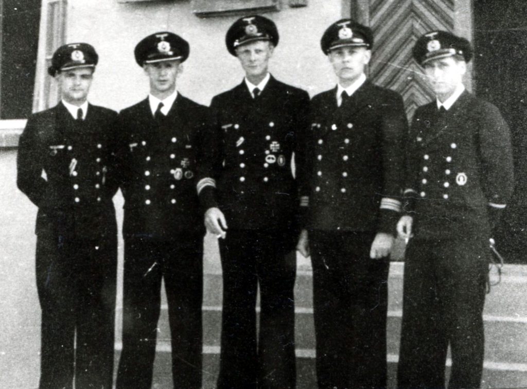 photo of five officers of U-518 in German Navy uniforms