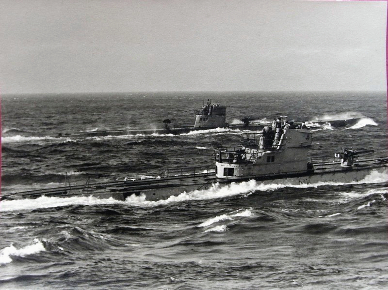 photo of two German submarines at sea