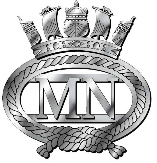 badge of the British Merchant Navy, featuring a crown above the letters "MN" surrounded by a knotted rope