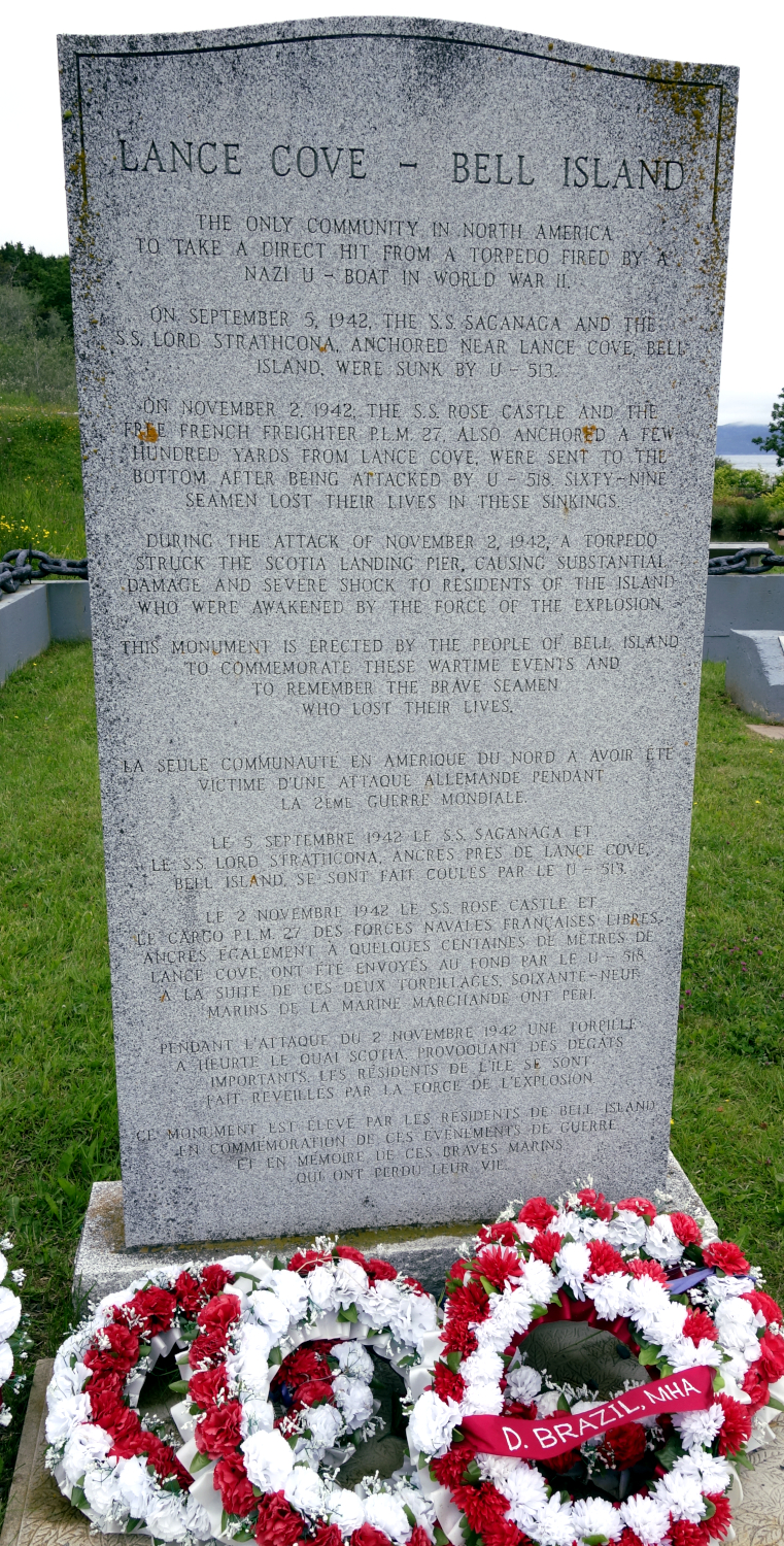 stone monument inscribed with account of the 1942 U-boat attacks and sinkings