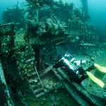 Diver exploring the Lord Strathcona shipwreck