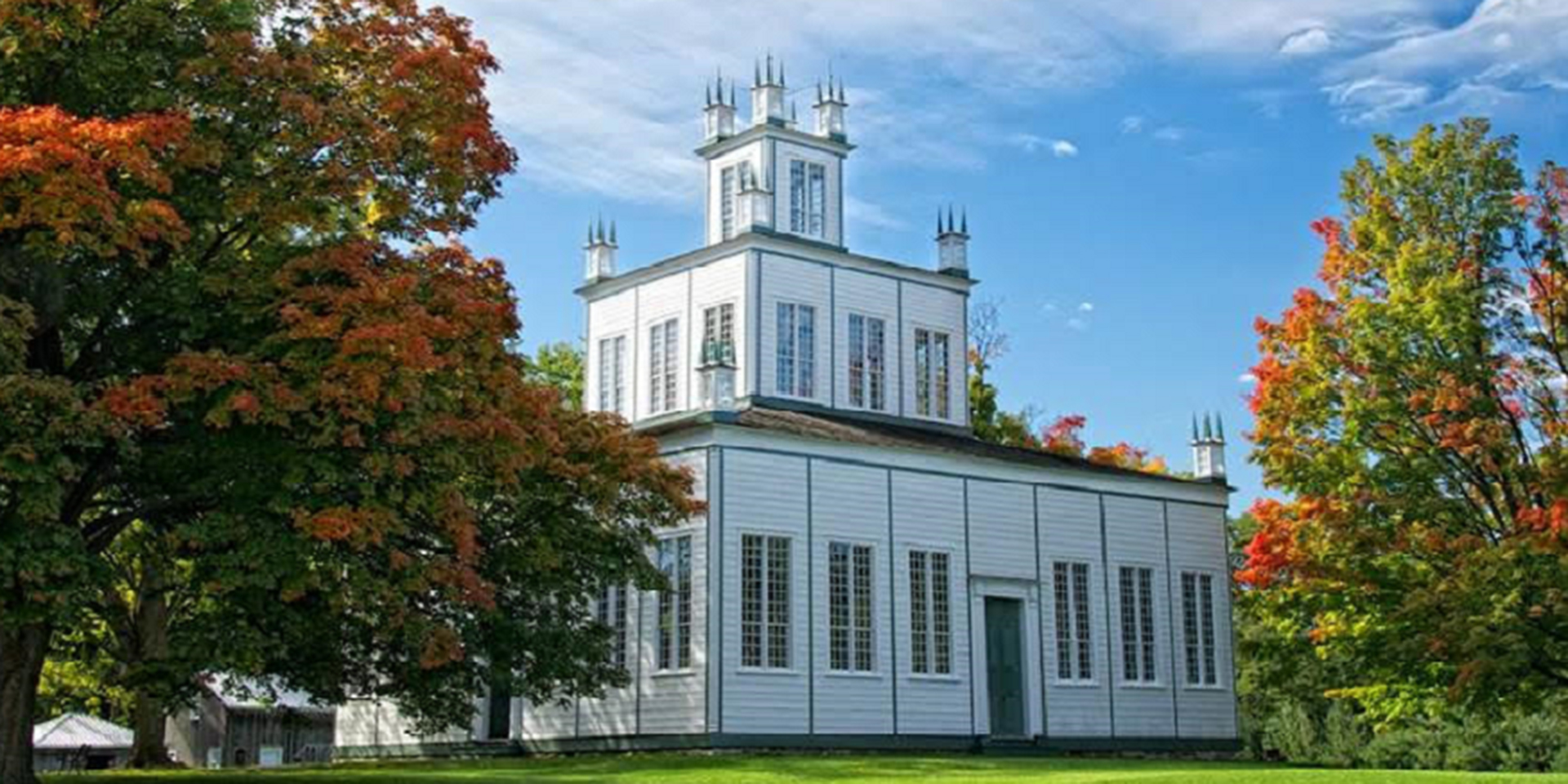 The Sharon Temple in the fall time.