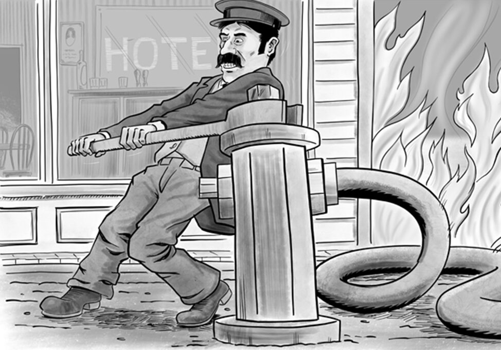 A man with a fire hose.