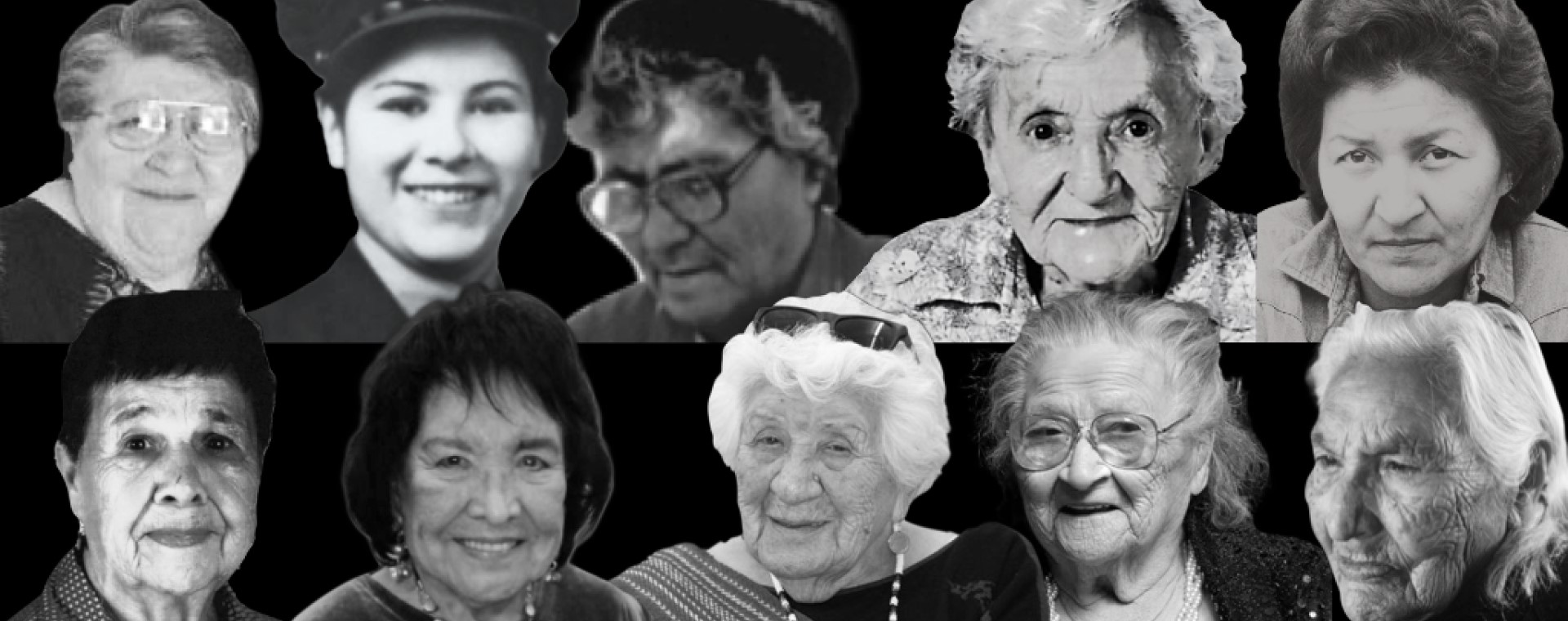 A graphic showing ten photos of women in black and white.